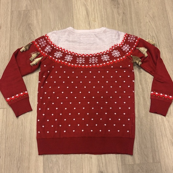 Tipsy Elves women sweater happy holidays sz medium m red tassels Christmas ugly - Picture 5 of 5
